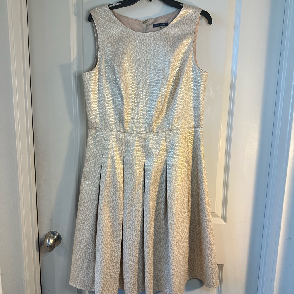 Tommy Hilfiger Metallic Sleeveless Pleated Dress, Size 12